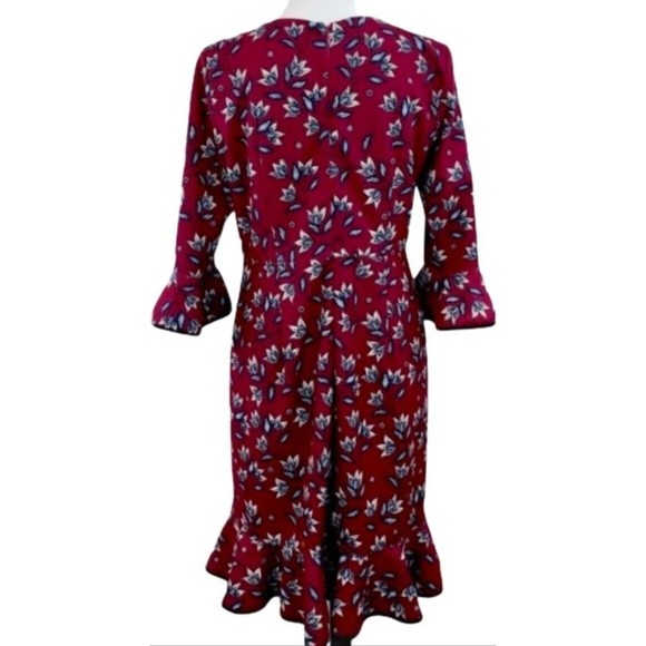 Nanette Lepore Berry Red Flounce Sheath Dress 3/4 Slv Flutter Floral Office M 10 - Picture 2 of 6